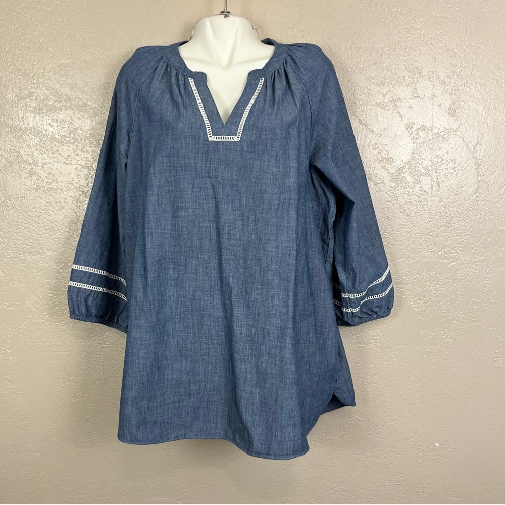 Lands' End l‎ Blue Chambray V Neck Tunic Large 14/16